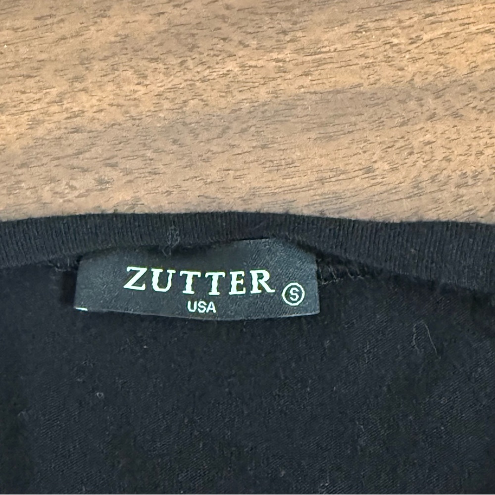 Zutter Joyful Buffalo Plaid Christmas Top Black White Stripe Sleeve Small - Picture 5 of 6